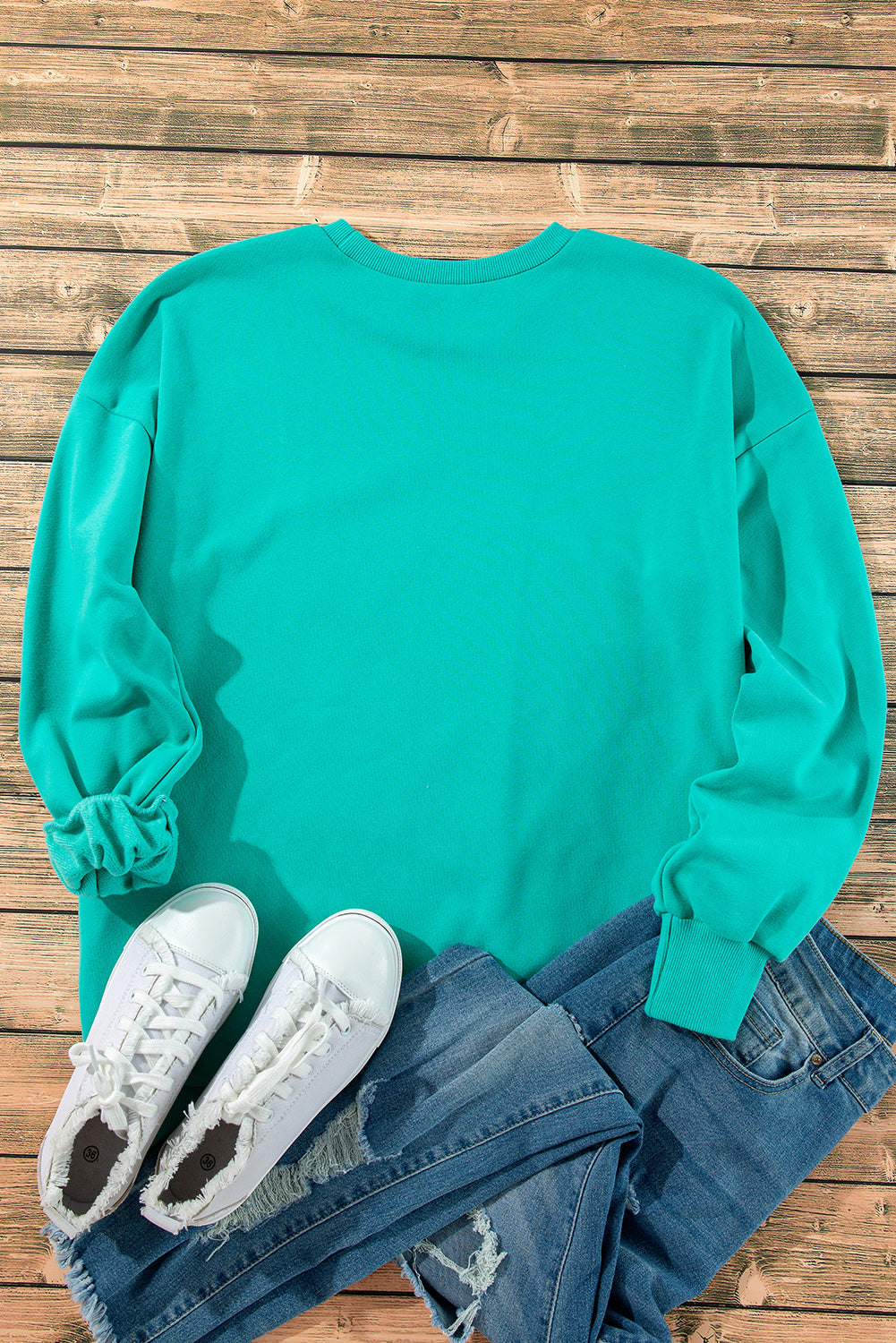 Valerian Solid Fleece Lined Drop Shoulder High Low Sweatshirt
