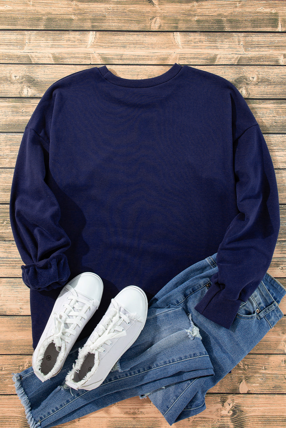 Valerian Solid Fleece Lined Drop Shoulder High Low Sweatshirt