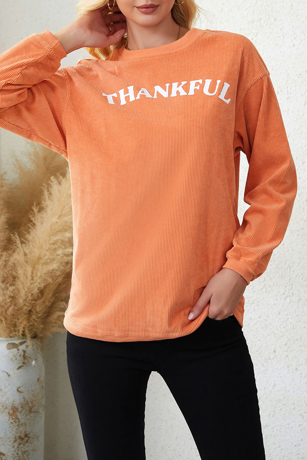 Chestnut Ribbed Corduroy Oversized Sweatshirt