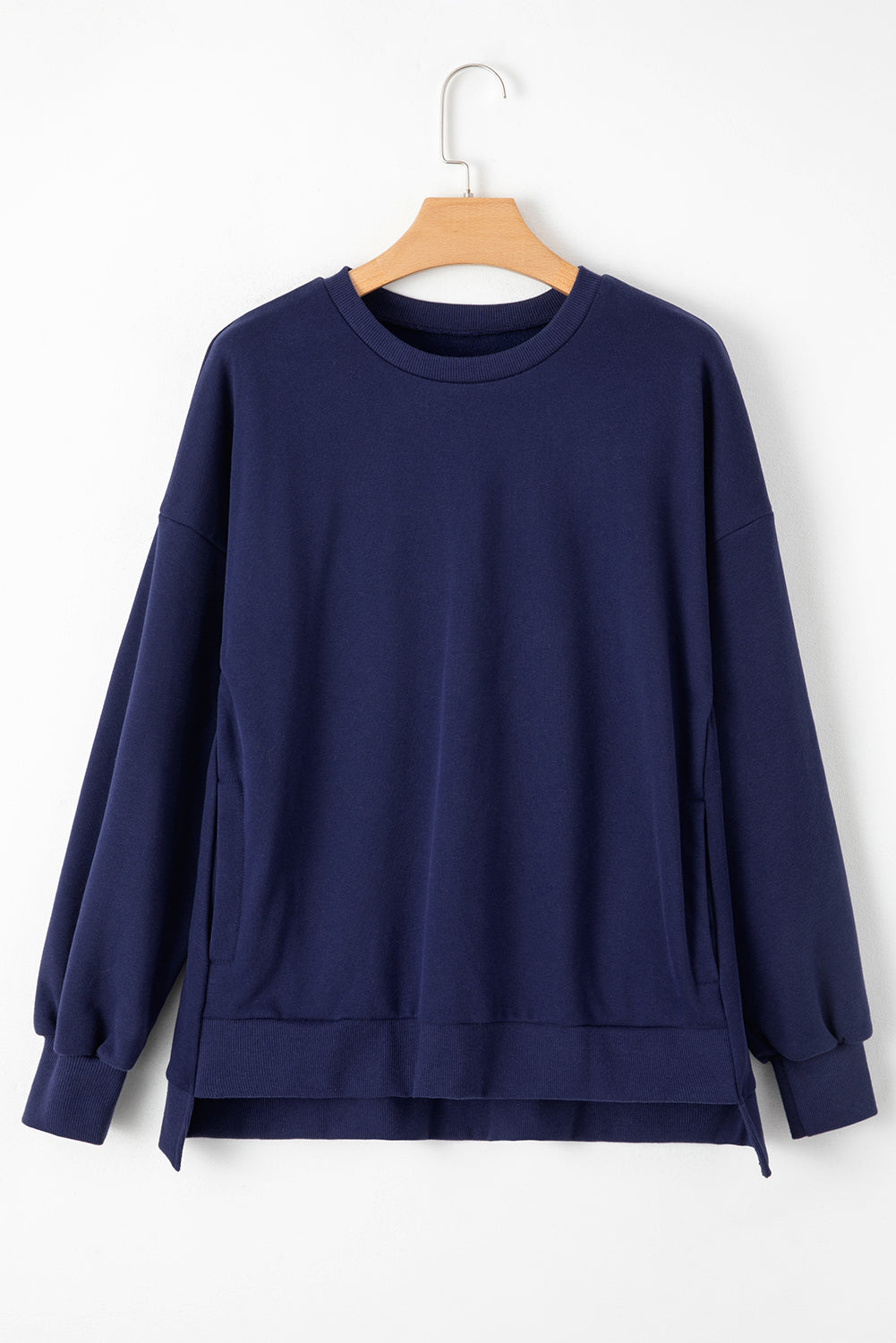 Valerian Solid Fleece Lined Drop Shoulder High Low Sweatshirt