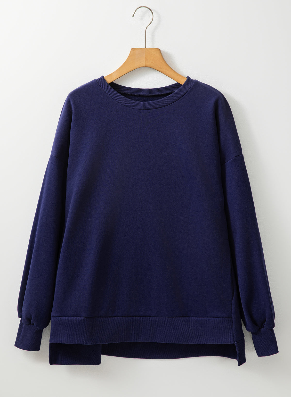 Valerian Solid Fleece Lined Drop Shoulder High Low Sweatshirt