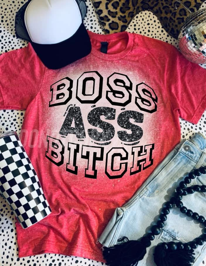 Boss Ass Bitch Cherry Bleached Tshirt