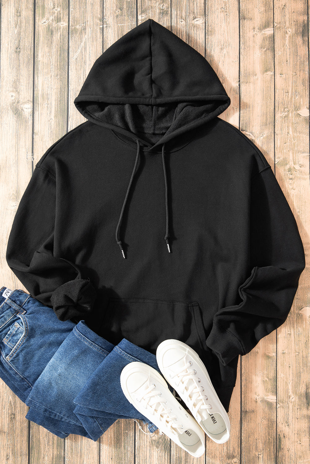Bonbon Fleece Lined Kangaroo Pocket Drawstring Chunky Hoodie