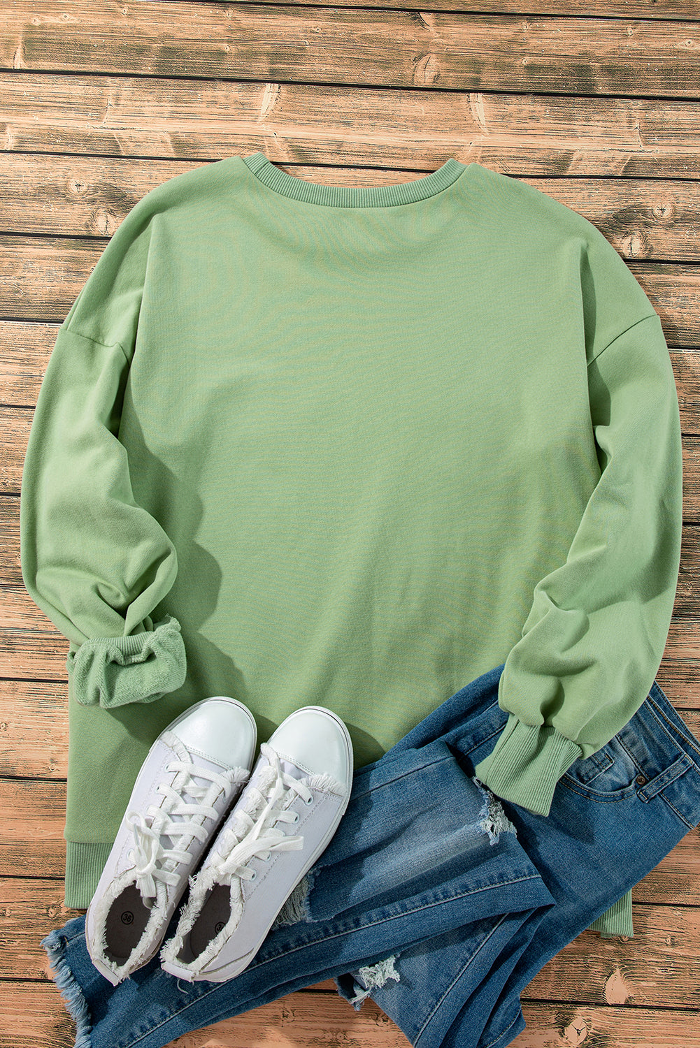 Valerian Solid Fleece Lined Drop Shoulder High Low Sweatshirt