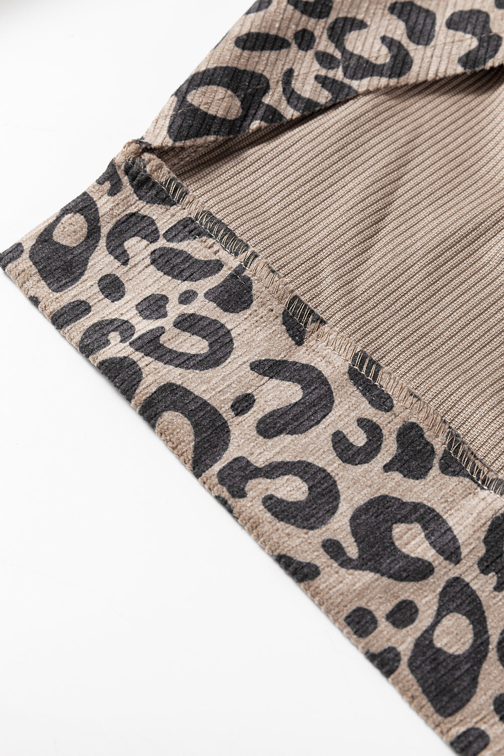 Dark Khaki Leopard Print Corduroy Irregular Hem Buttoned Jacket