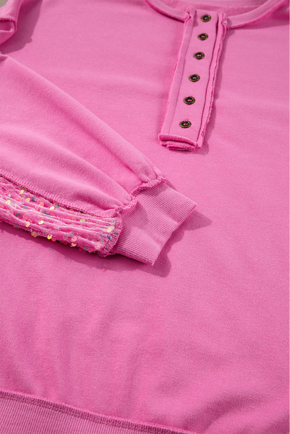 Lilac Sequin Patchwork High Low Hem Henley Sweatshirt