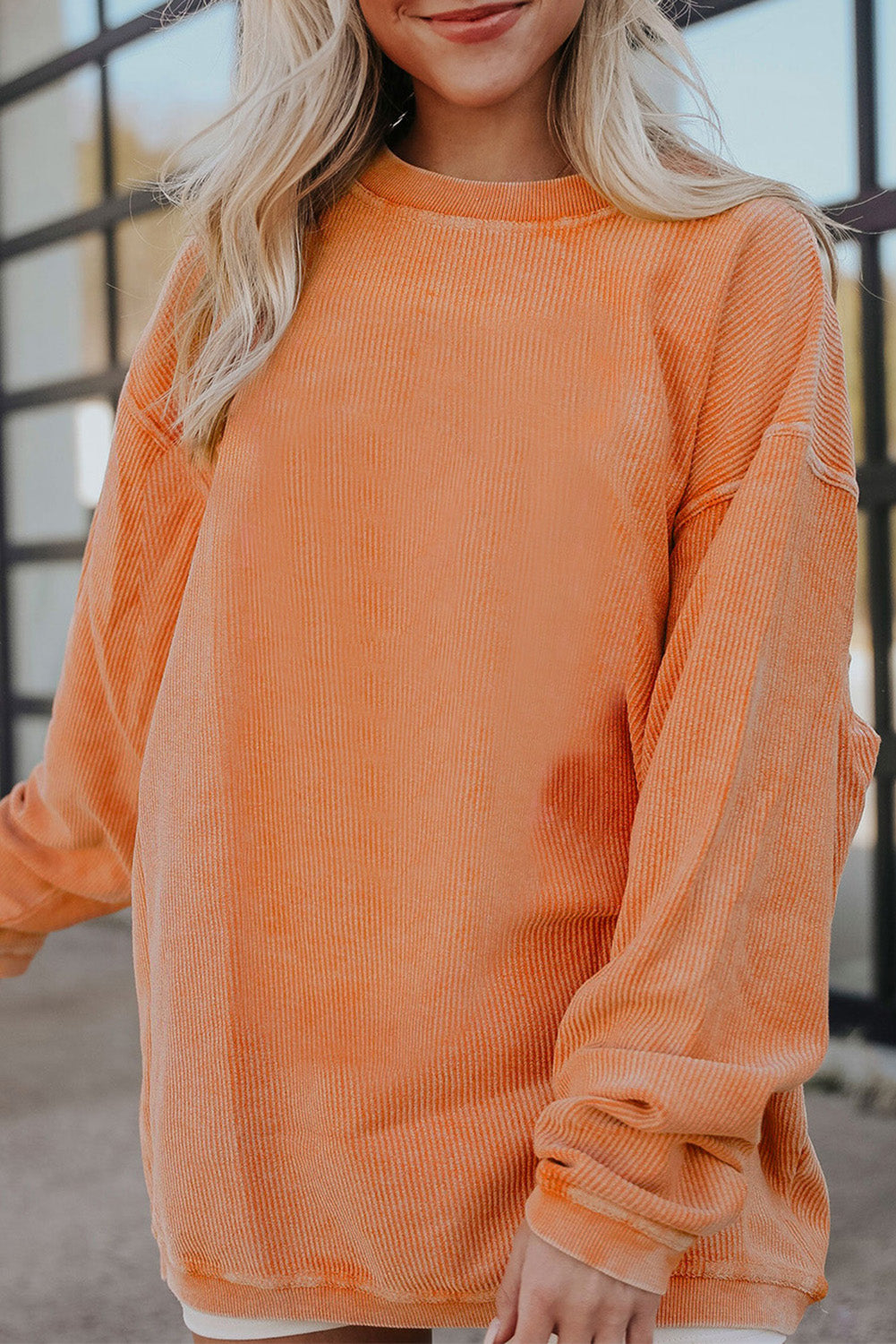 Chestnut Ribbed Corduroy Oversized Sweatshirt
