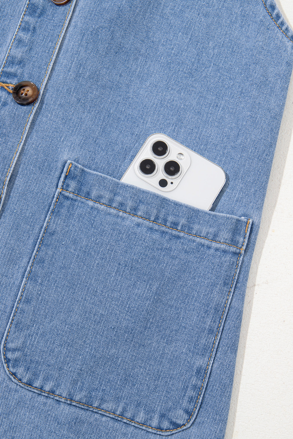 Medium Grey Wide Strap Button Front Pocketed Denim Mini Dress