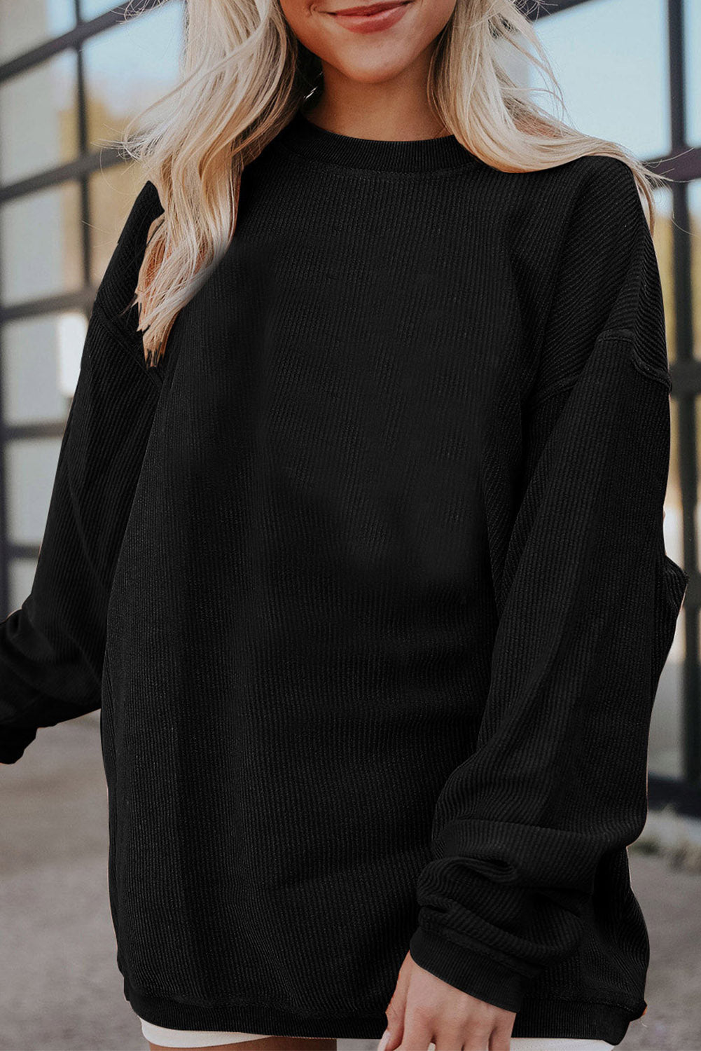 Chestnut Ribbed Corduroy Oversized Sweatshirt