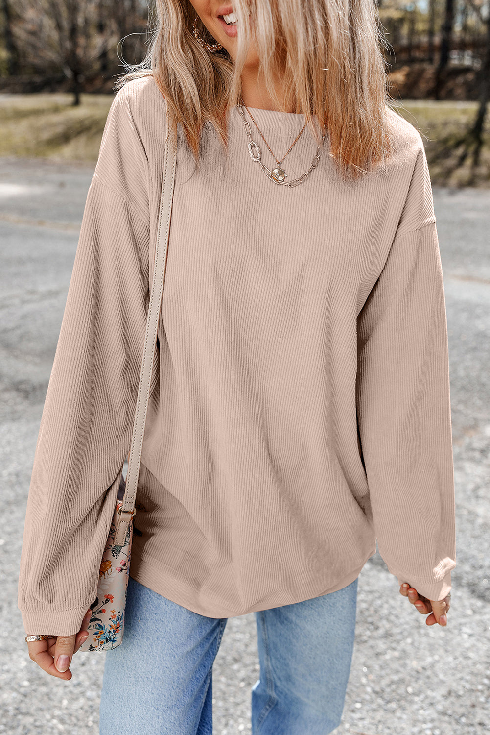 Chestnut Ribbed Corduroy Oversized Sweatshirt