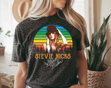 Stevie Nicks Rainbow Black Hat Black Leopard Shirt