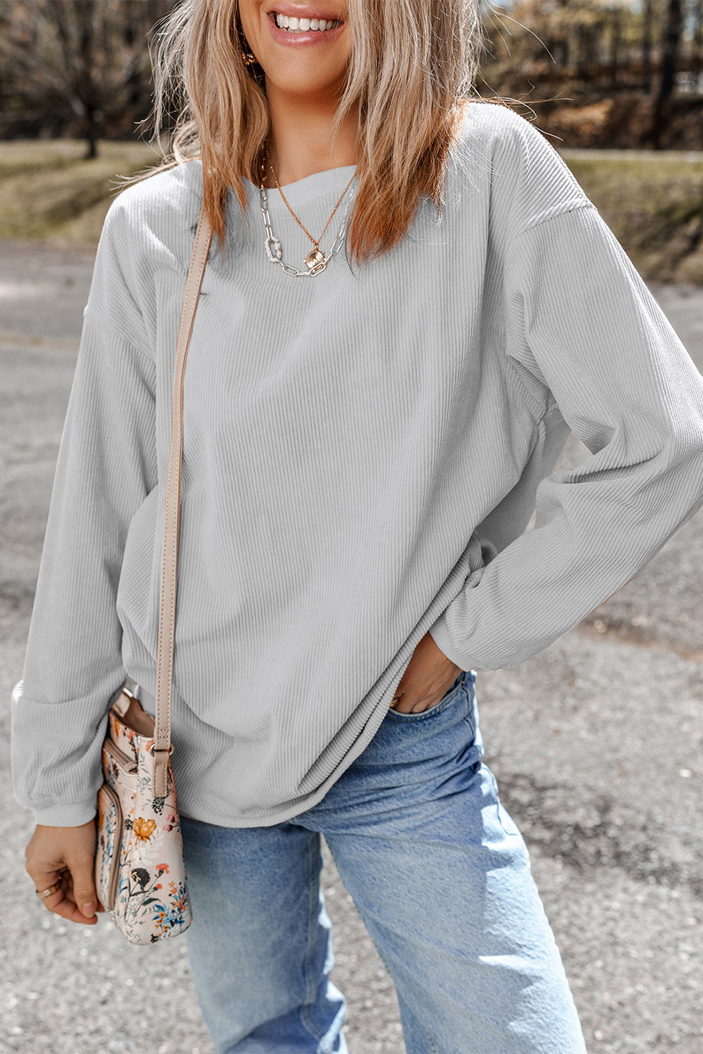 Chestnut Ribbed Corduroy Oversized Sweatshirt