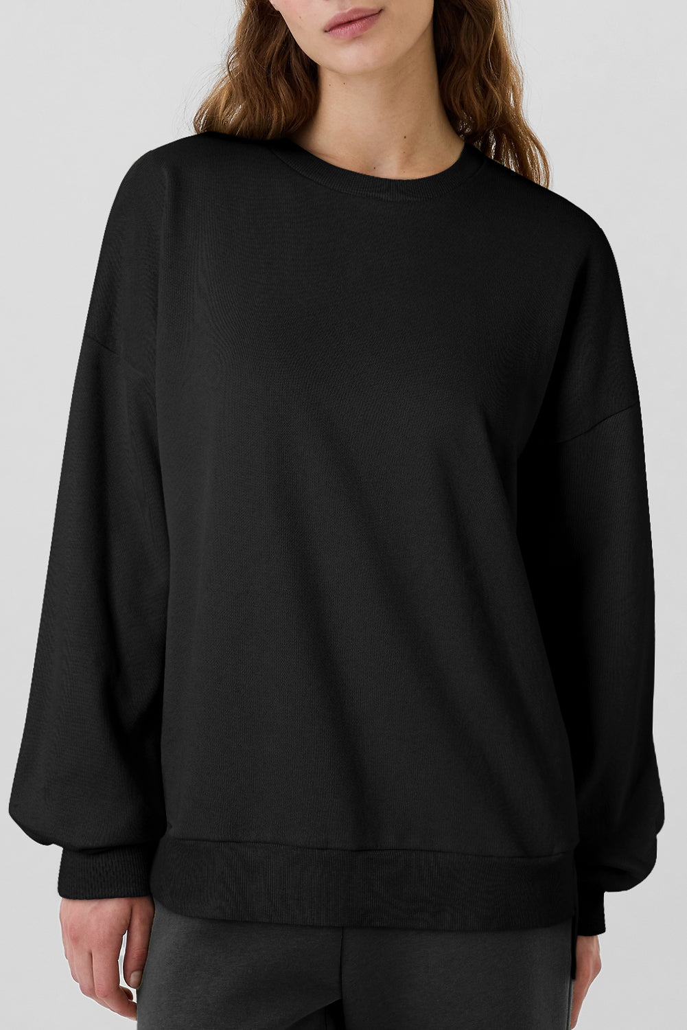 Valerian Solid Fleece Lined Drop Shoulder High Low Sweatshirt