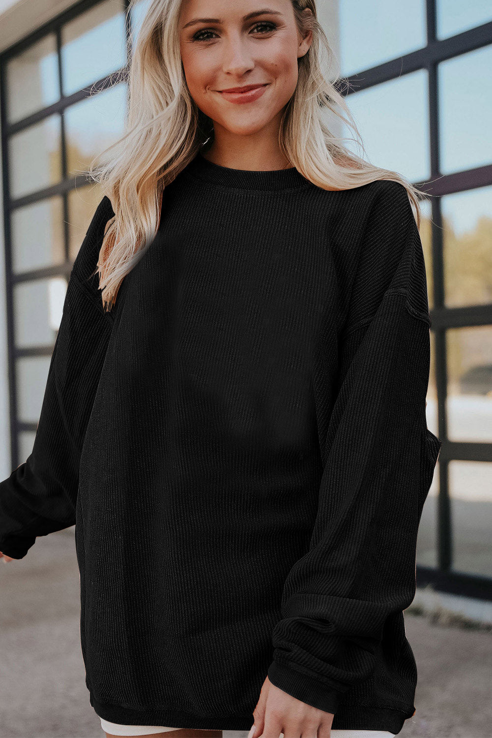 Chestnut Ribbed Corduroy Oversized Sweatshirt