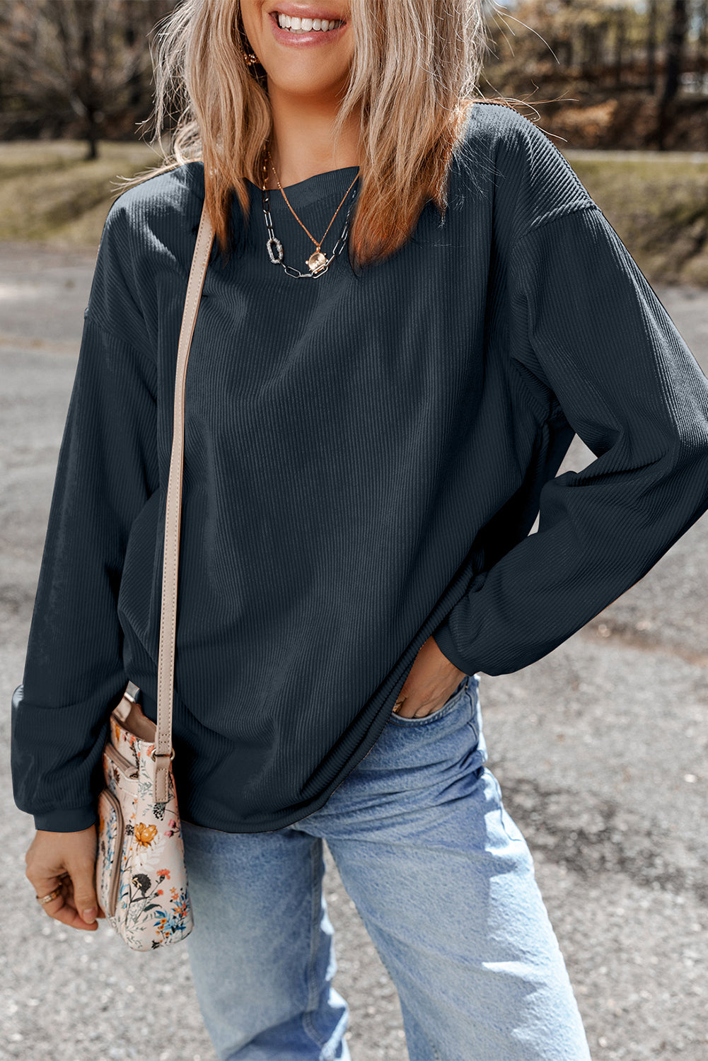 Chestnut Ribbed Corduroy Oversized Sweatshirt