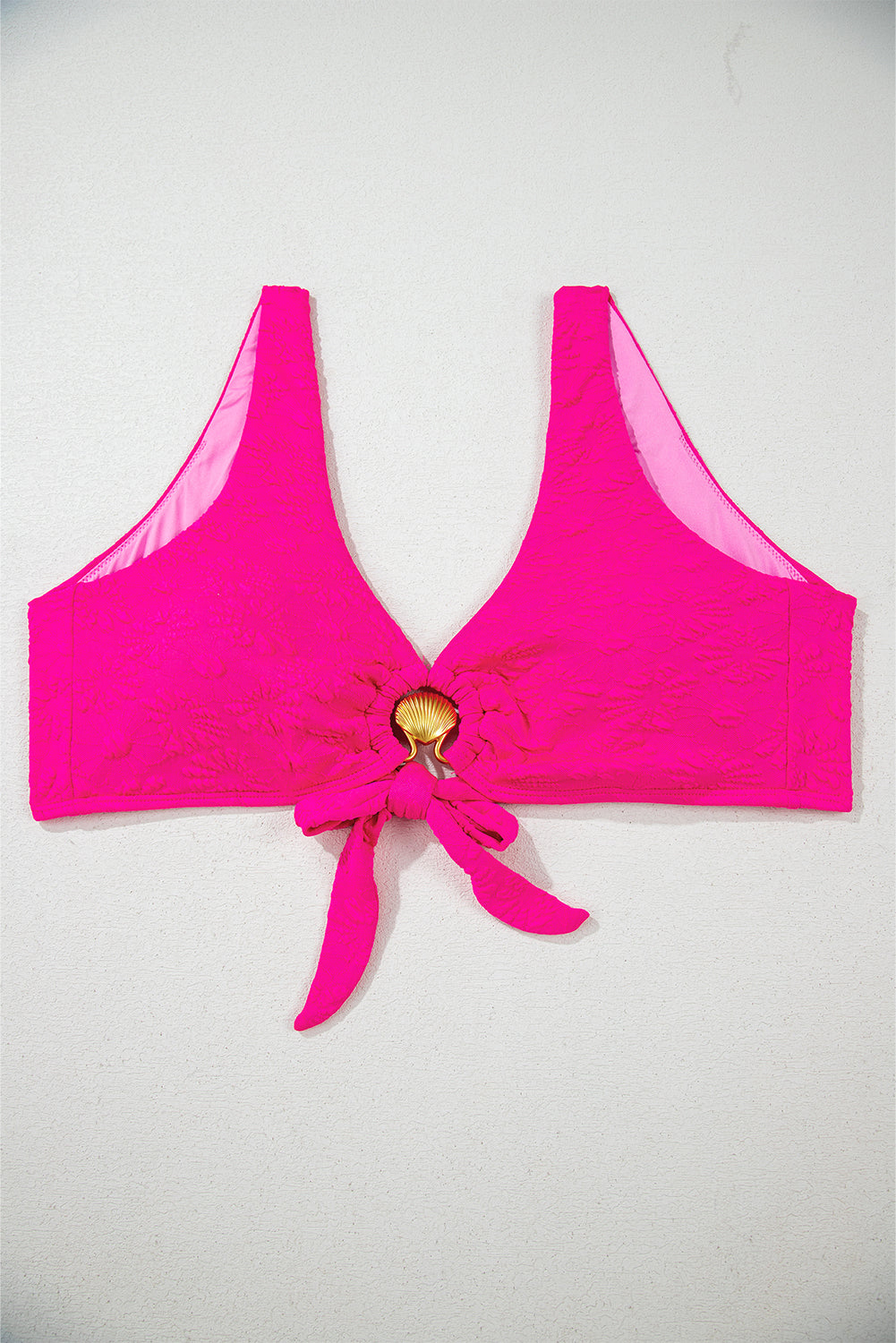 Rose Red Gold Shell Decor Wire-free Knotted 2pcs Bikini Swimsuit