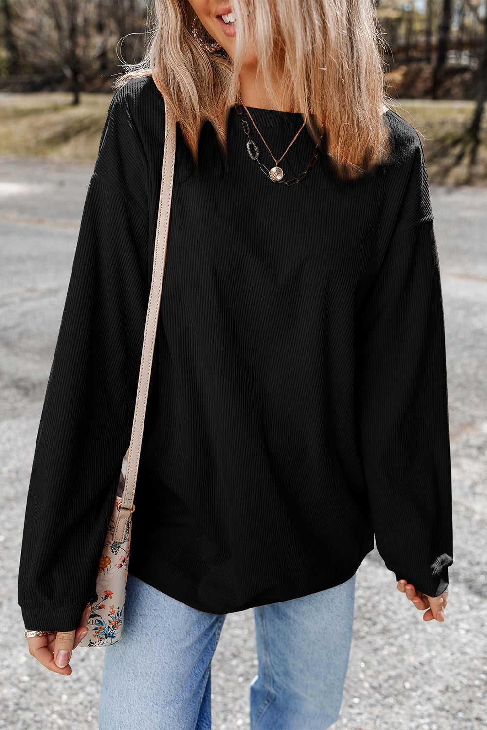 Chestnut Ribbed Corduroy Oversized Sweatshirt