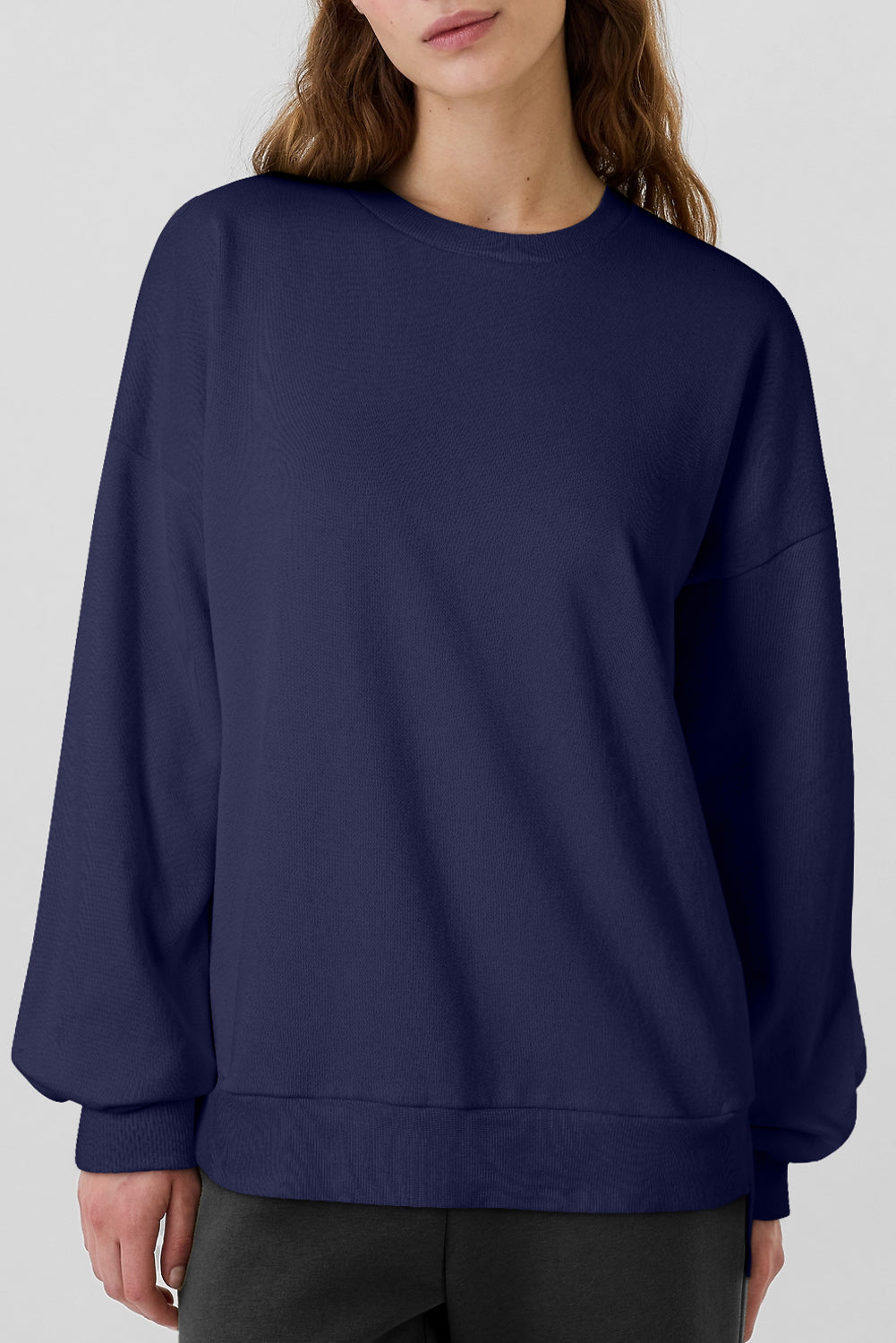 Valerian Solid Fleece Lined Drop Shoulder High Low Sweatshirt