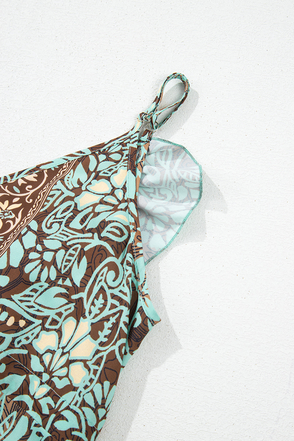 Green Floral Print V Neck Ruffled Trim Backless Tassel Waist Maxi Dress