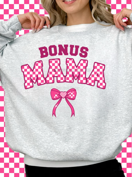 BONUS MAMA Valentine Pink Checkered Unisex Sweatshirt