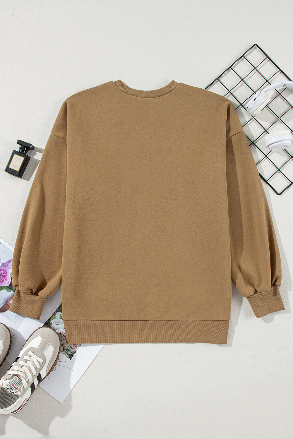 Valerian Solid Fleece Lined Drop Shoulder High Low Sweatshirt