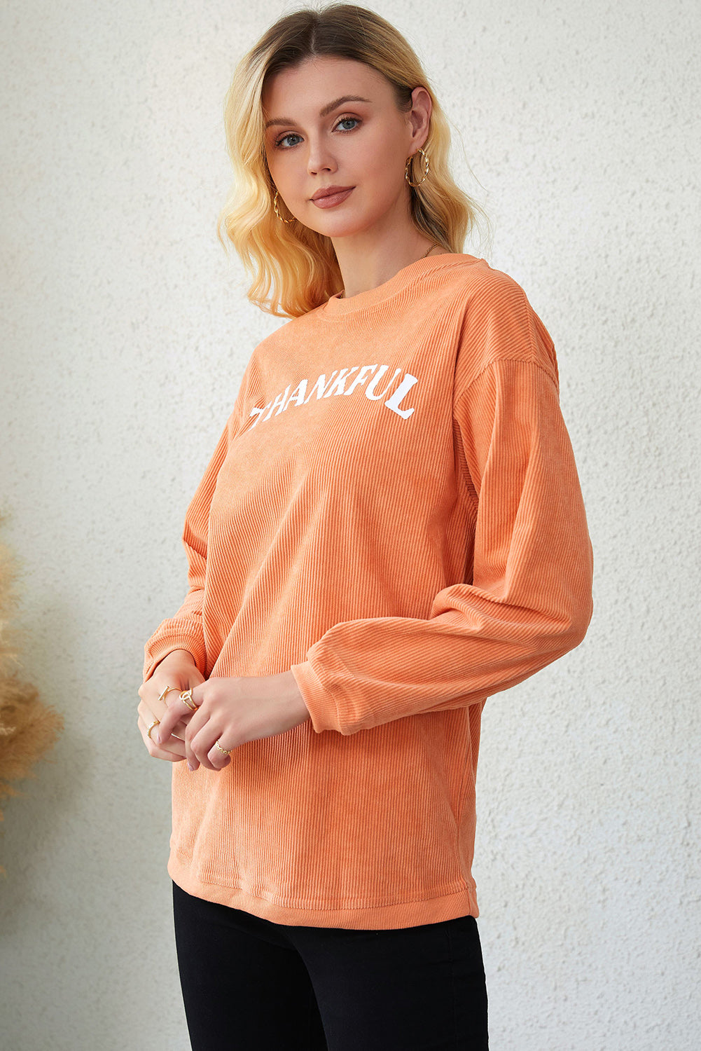 Chestnut Ribbed Corduroy Oversized Sweatshirt