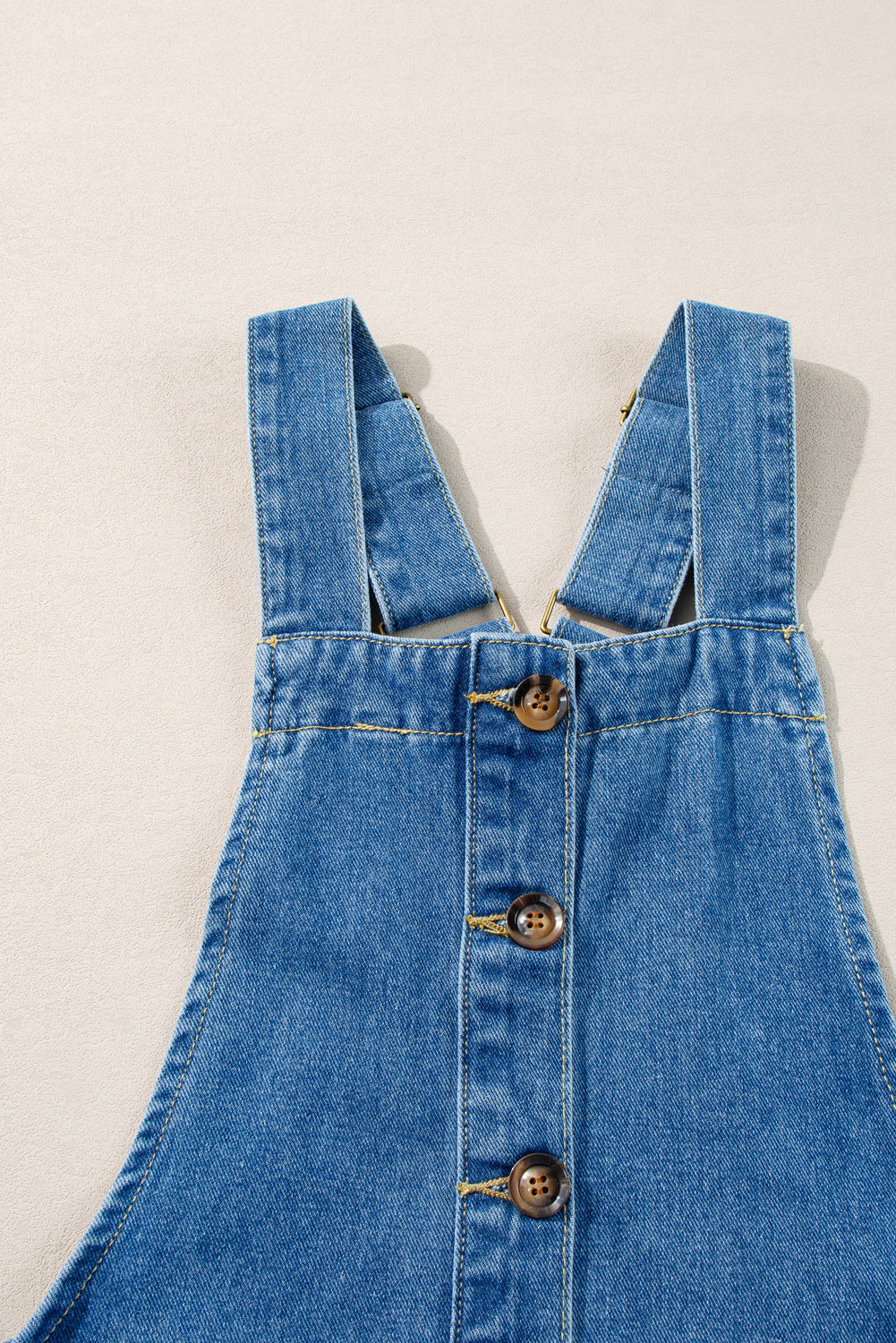 Medium Grey Wide Strap Button Front Pocketed Denim Mini Dress
