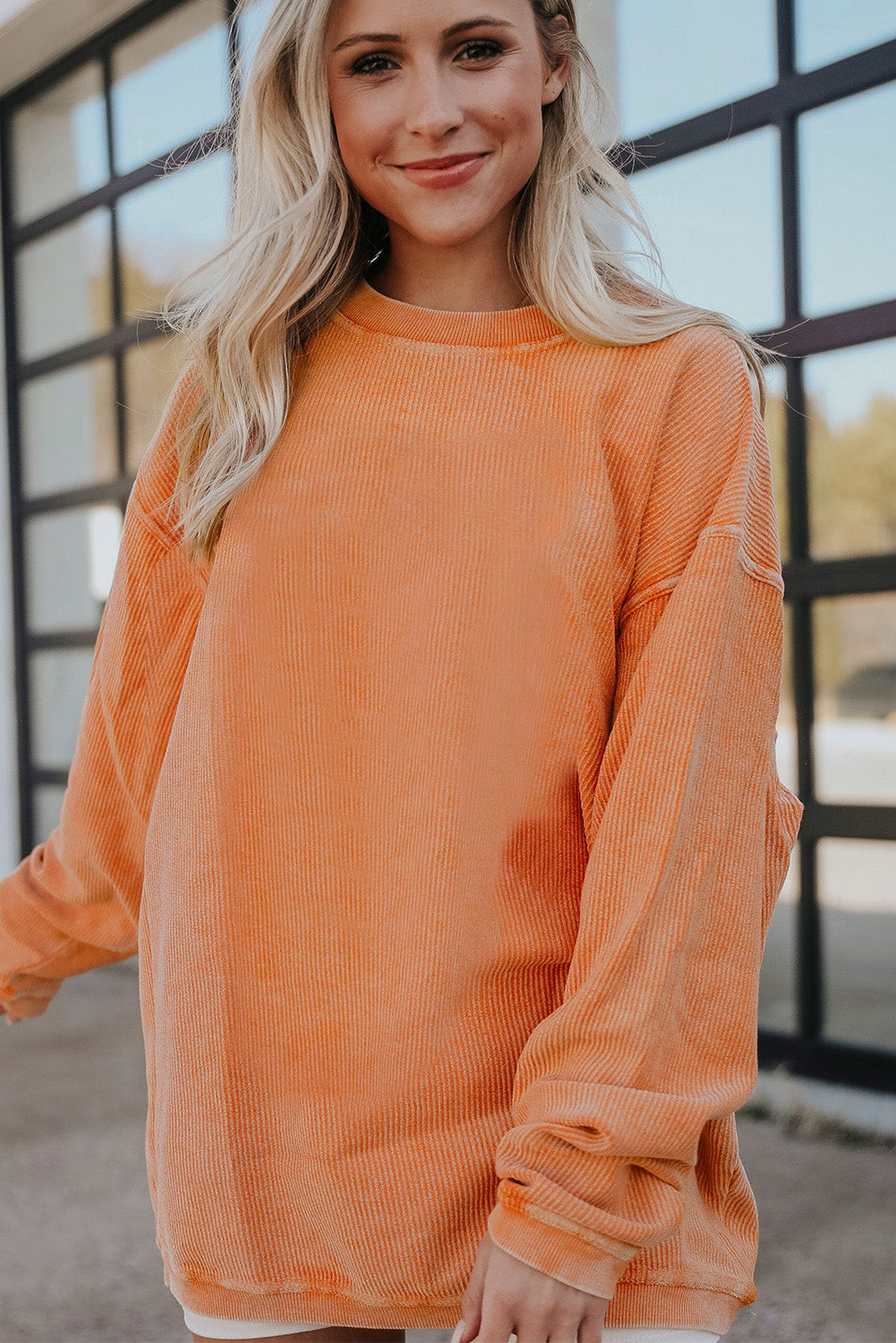 Chestnut Ribbed Corduroy Oversized Sweatshirt