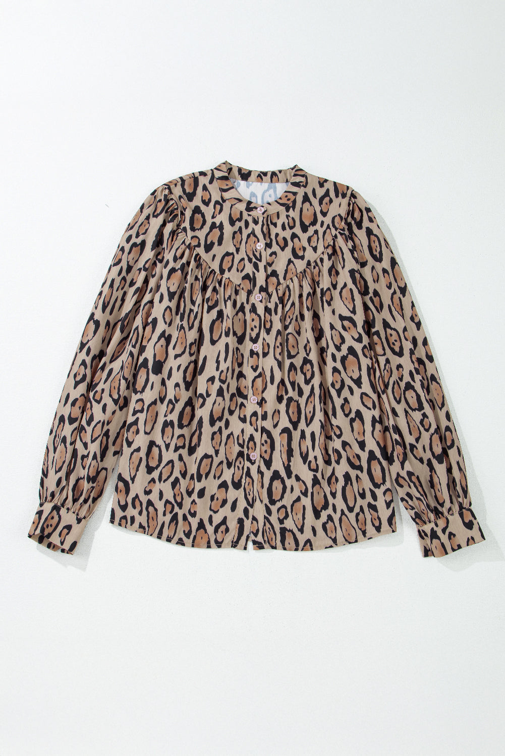 Jet Stream Oversized Leopard Print Balloon Sleeve Casual Shirt