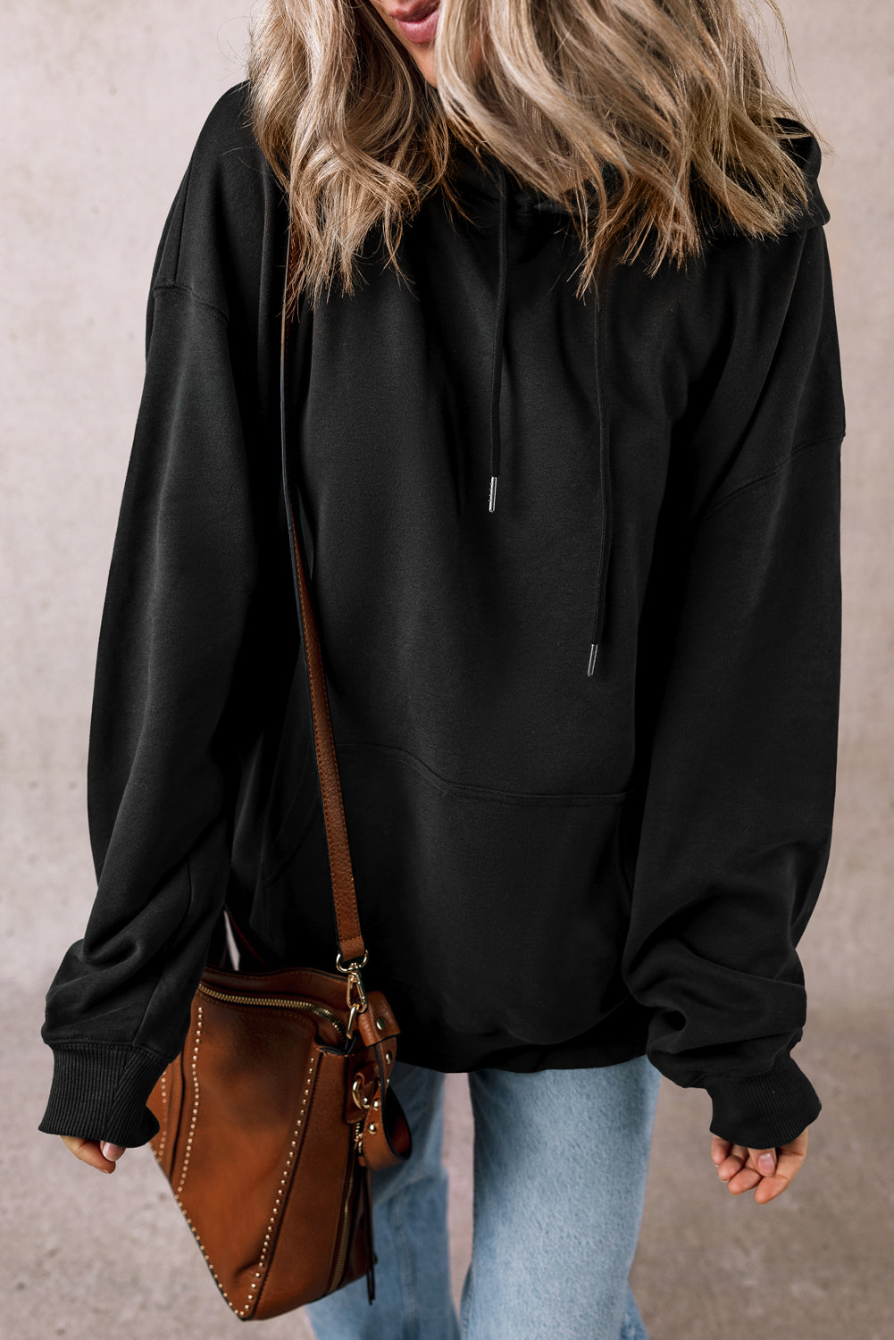 Bonbon Fleece Lined Kangaroo Pocket Drawstring Chunky Hoodie
