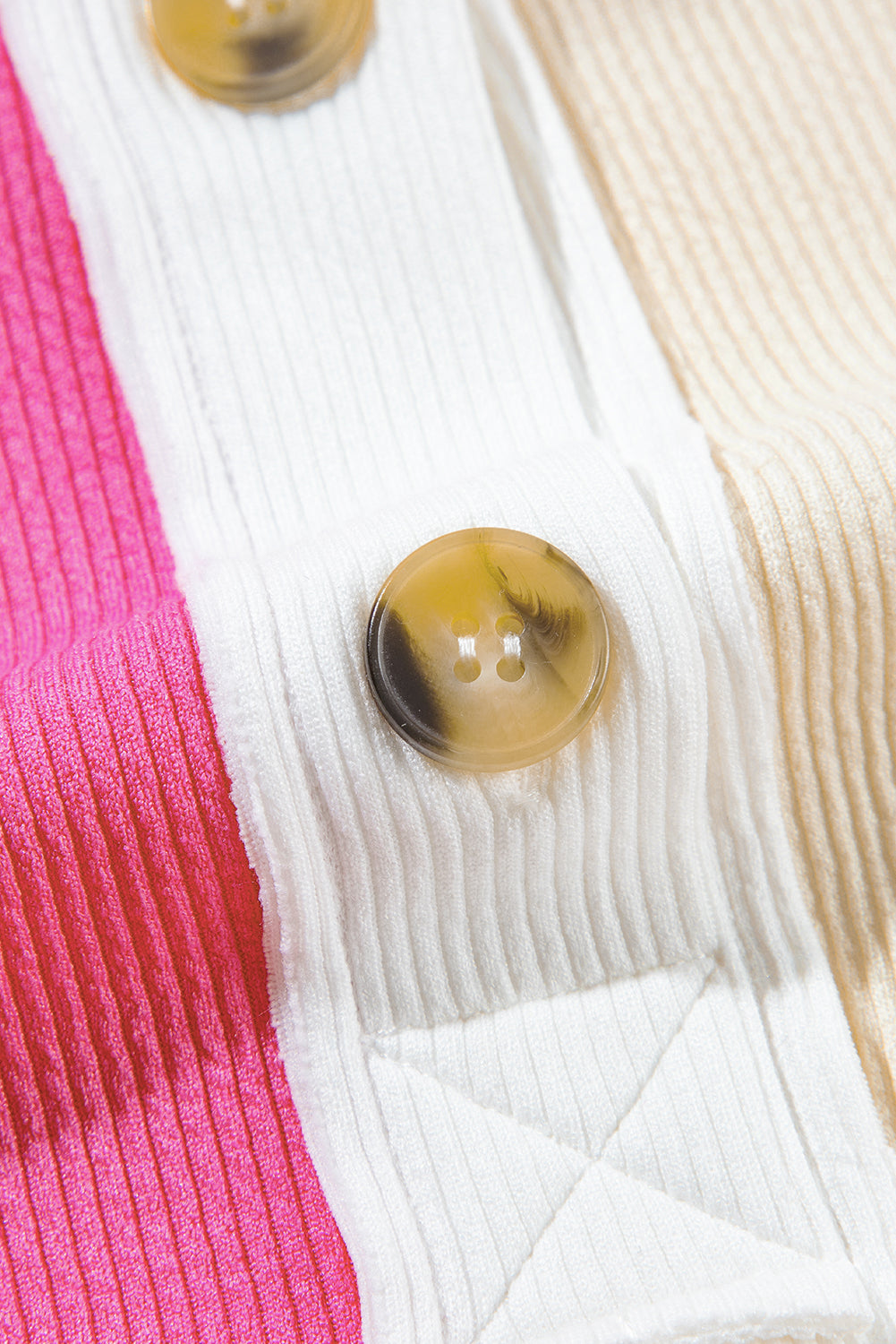 Pink Colorblock Ribbed Collared Oversized Sweatshirt