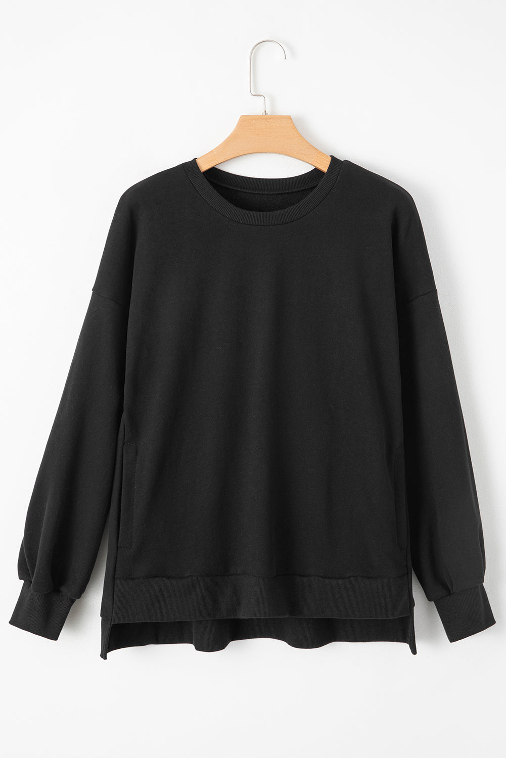 Valerian Solid Fleece Lined Drop Shoulder High Low Sweatshirt