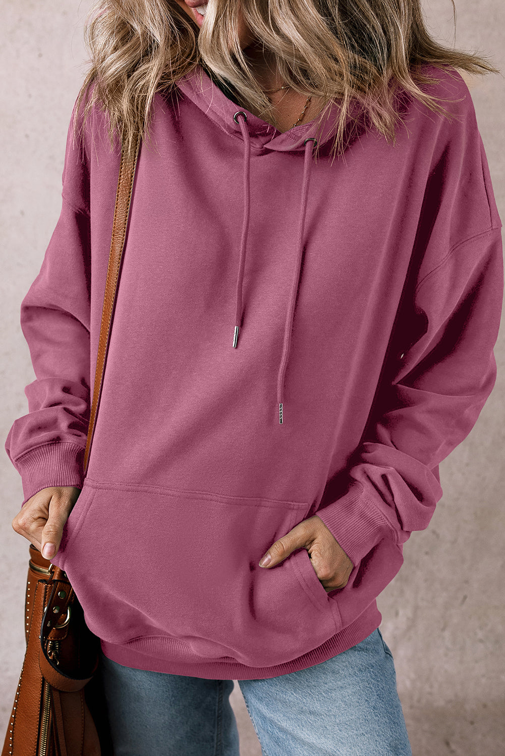 Bonbon Fleece Lined Kangaroo Pocket Drawstring Chunky Hoodie