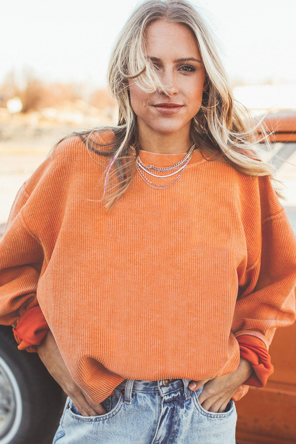 Chestnut Ribbed Corduroy Oversized Sweatshirt