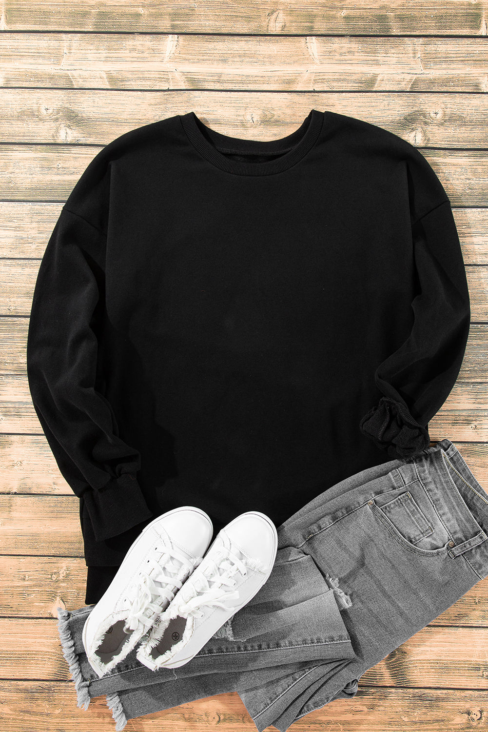 Valerian Solid Fleece Lined Drop Shoulder High Low Sweatshirt