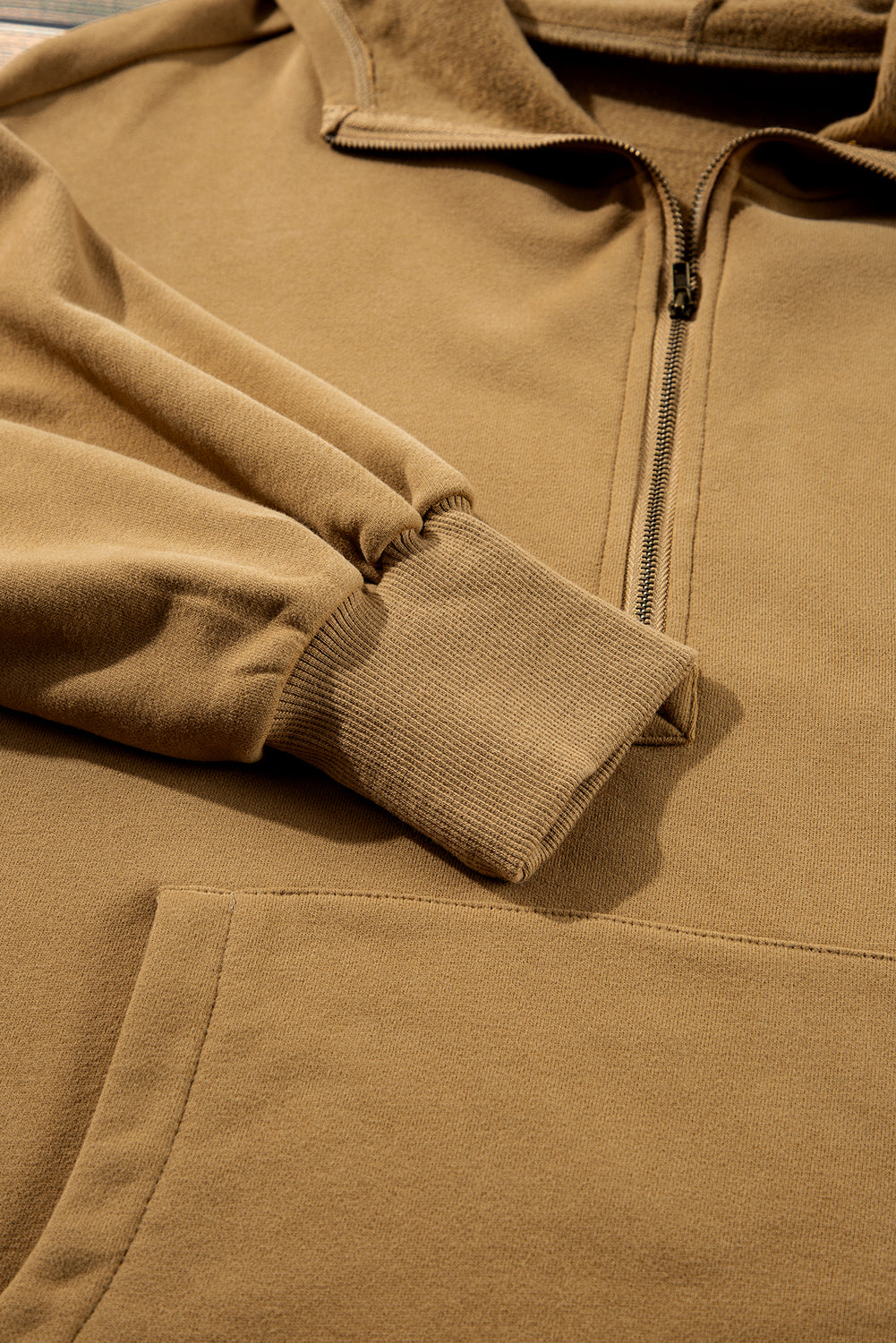 Bonbon Fleece Lined Half Zipper Kangaroo Pockets Loose Hoodie