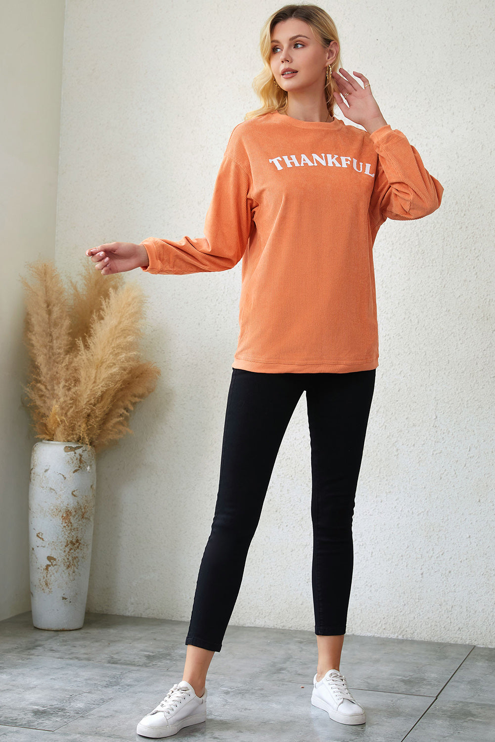 Chestnut Ribbed Corduroy Oversized Sweatshirt