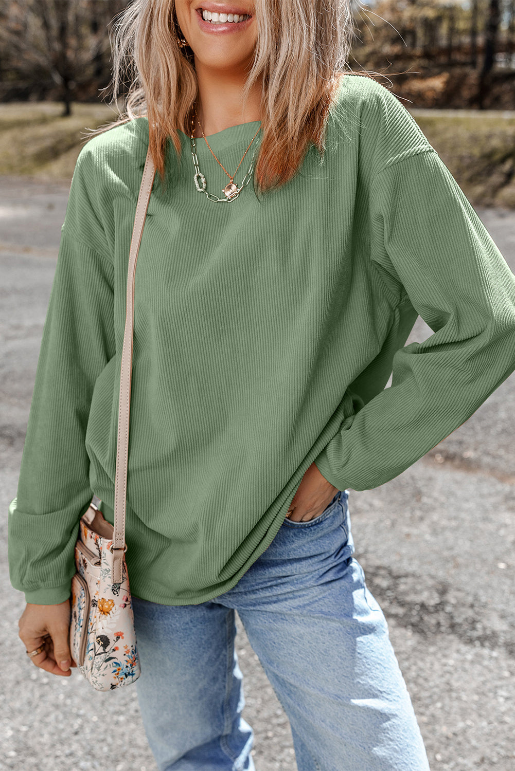 Chestnut Ribbed Corduroy Oversized Sweatshirt