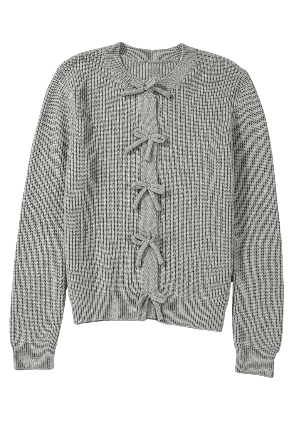 Fiery Red Ribbed Knit Bow Front Buttoned Cardigan