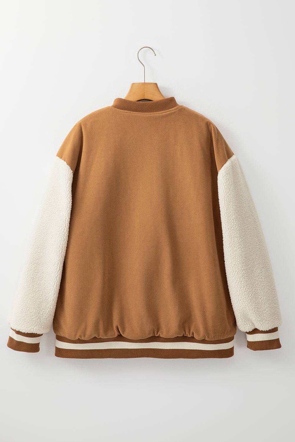 Mist Green Corduroy Fleece Patchwork Buttoned Bomber Jacket