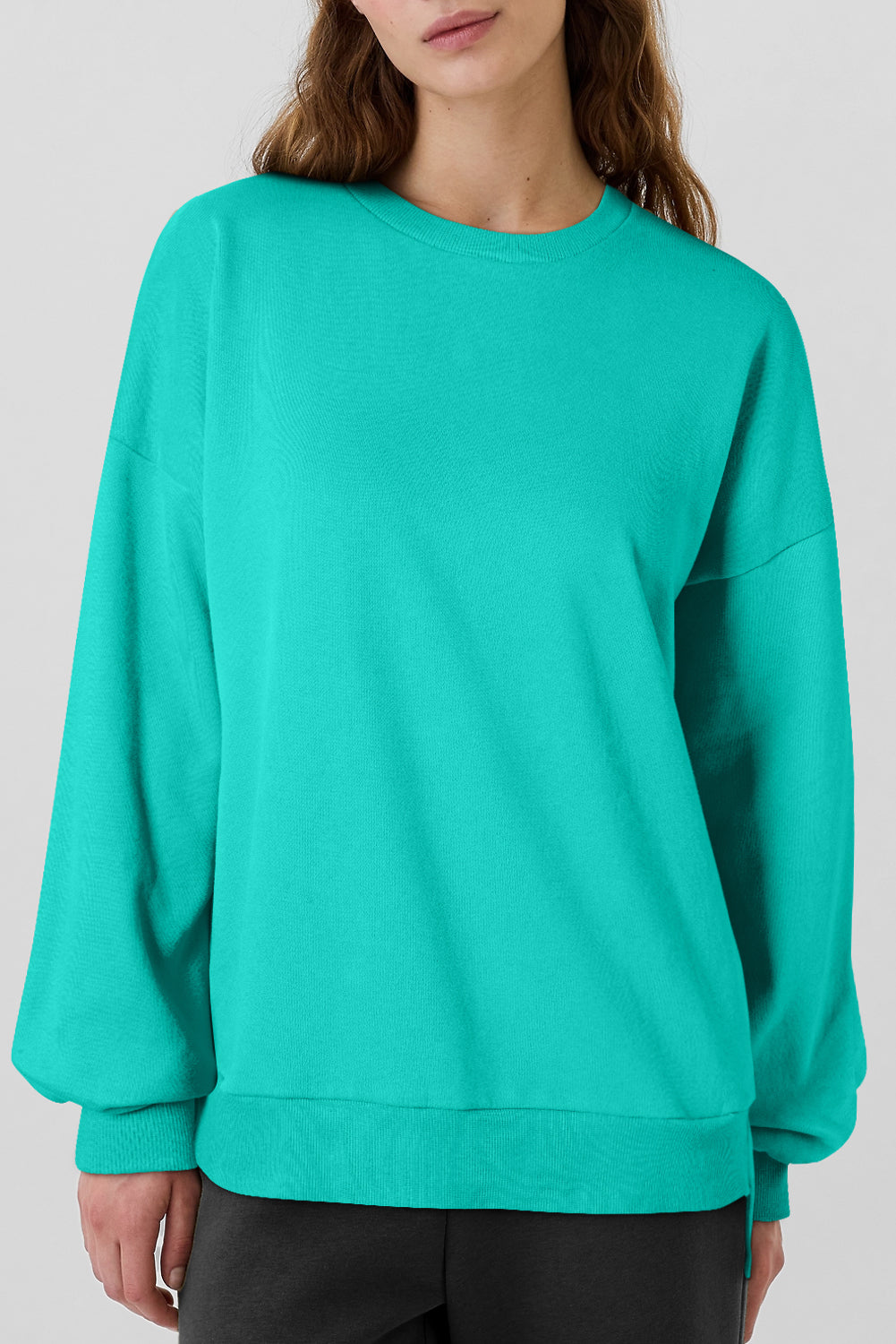 Valerian Solid Fleece Lined Drop Shoulder High Low Sweatshirt