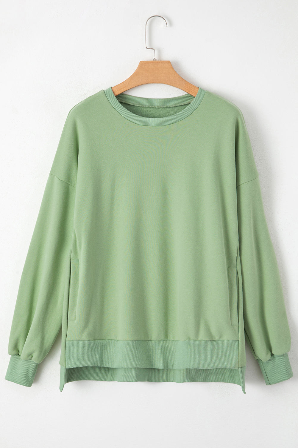 Valerian Solid Fleece Lined Drop Shoulder High Low Sweatshirt
