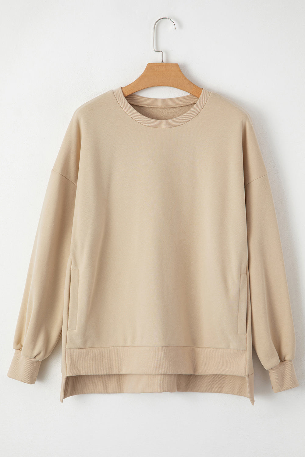 Valerian Solid Fleece Lined Drop Shoulder High Low Sweatshirt