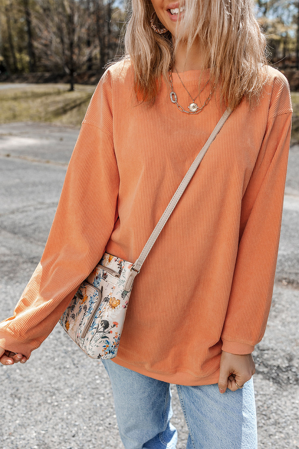 Chestnut Ribbed Corduroy Oversized Sweatshirt