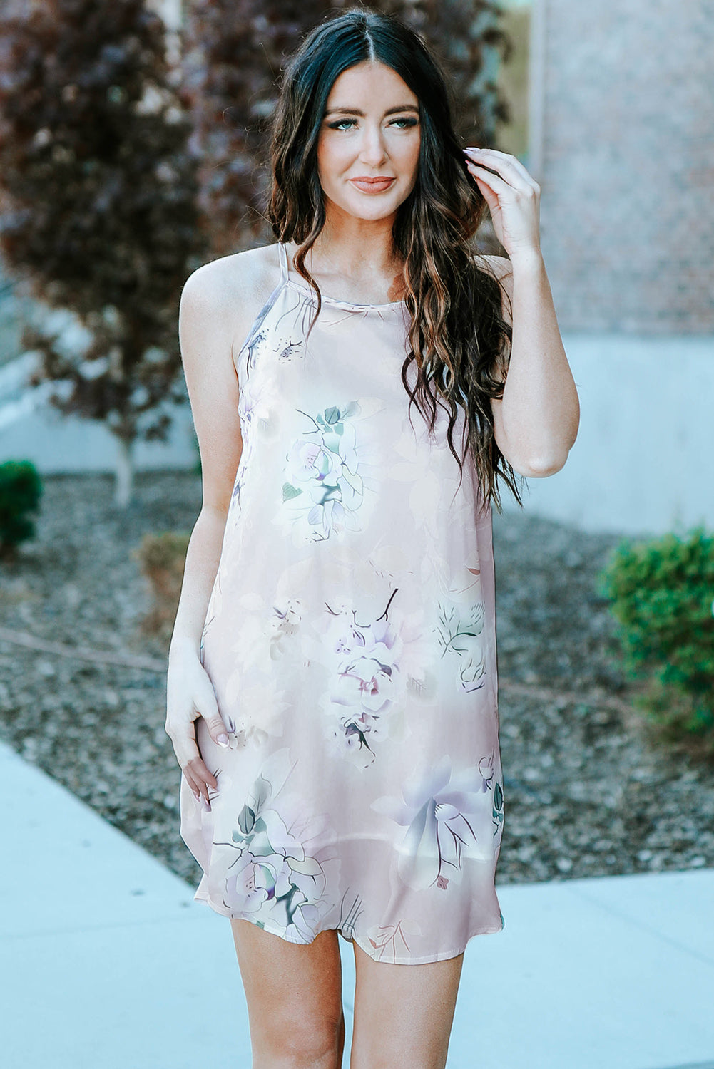 Summer Floral Print Pink Sleeveless Dress