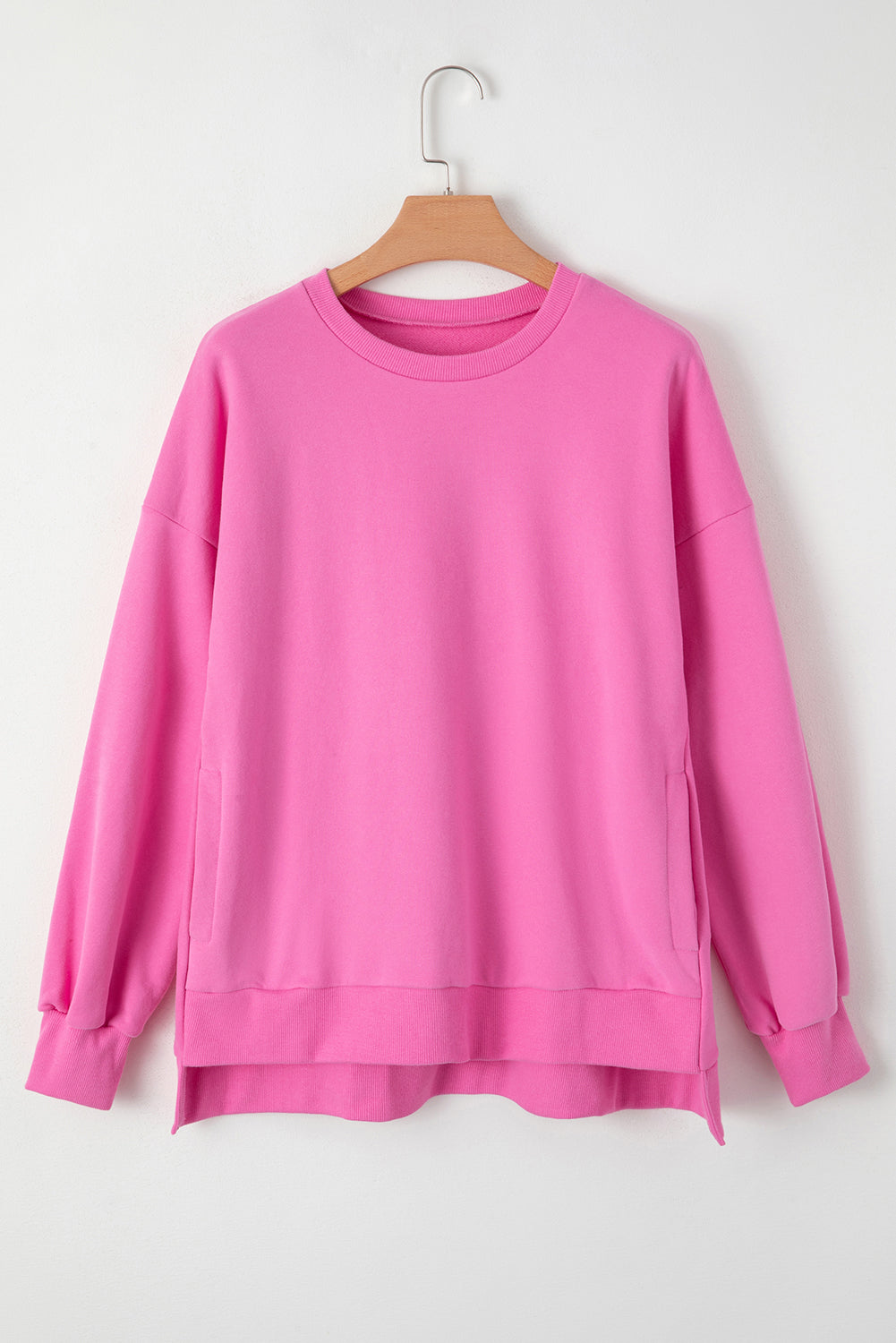 Valerian Solid Fleece Lined Drop Shoulder High Low Sweatshirt