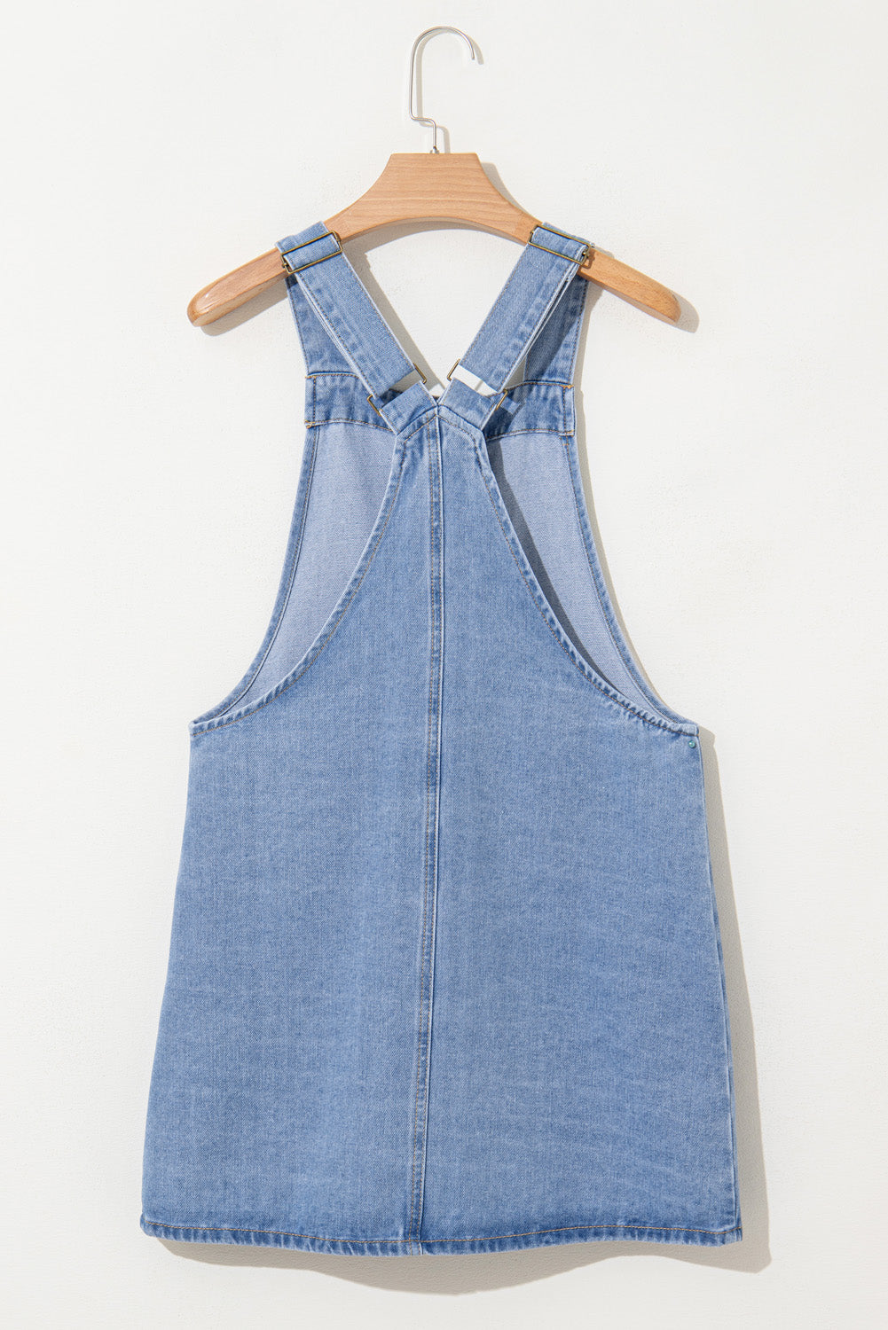 Medium Grey Wide Strap Button Front Pocketed Denim Mini Dress