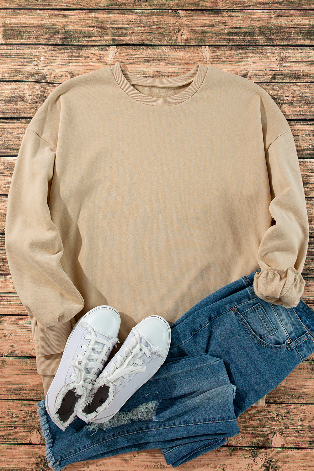 Valerian Solid Fleece Lined Drop Shoulder High Low Sweatshirt