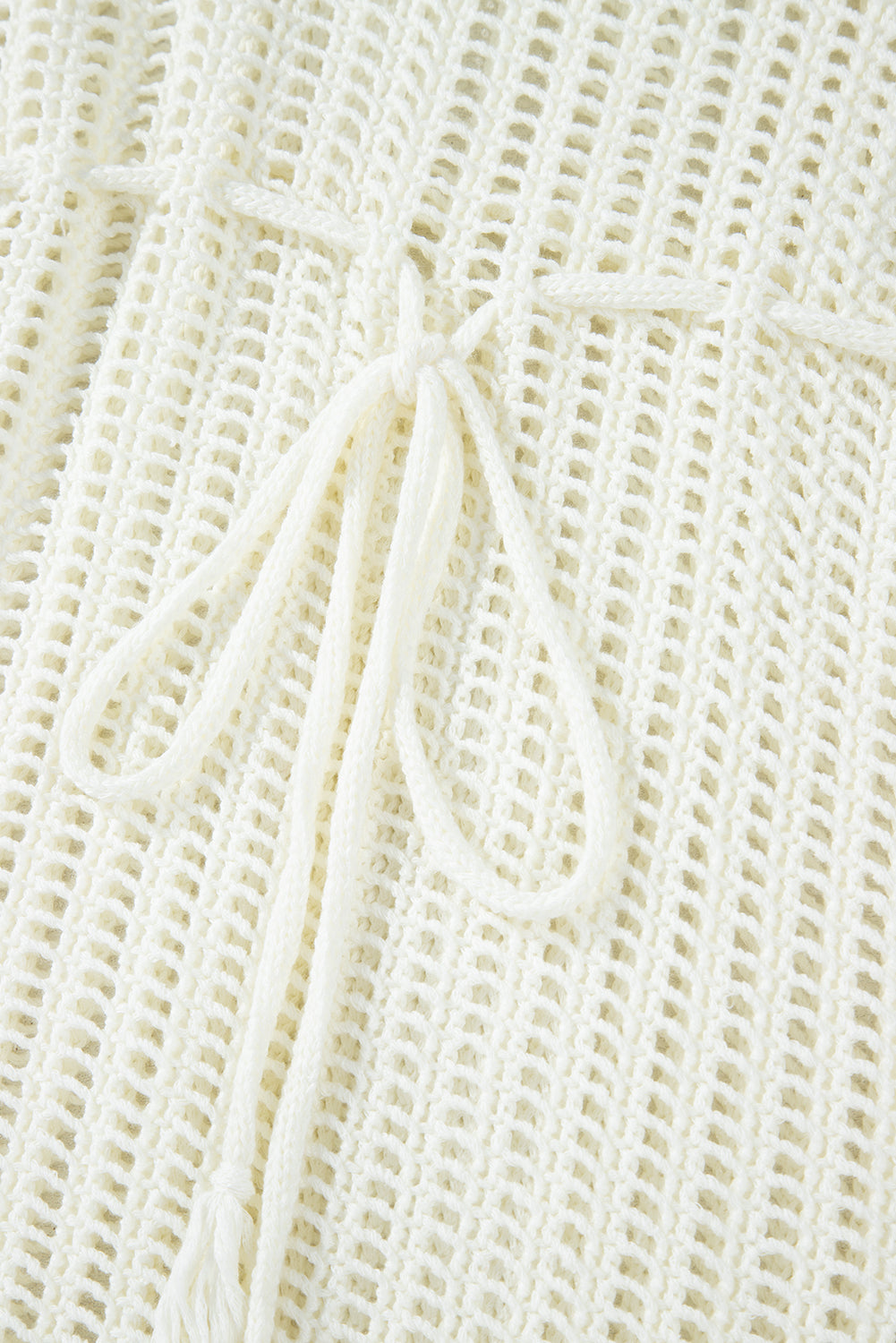 White Crochet Fishnet Fringed Edge V Neck Beach Cover Up