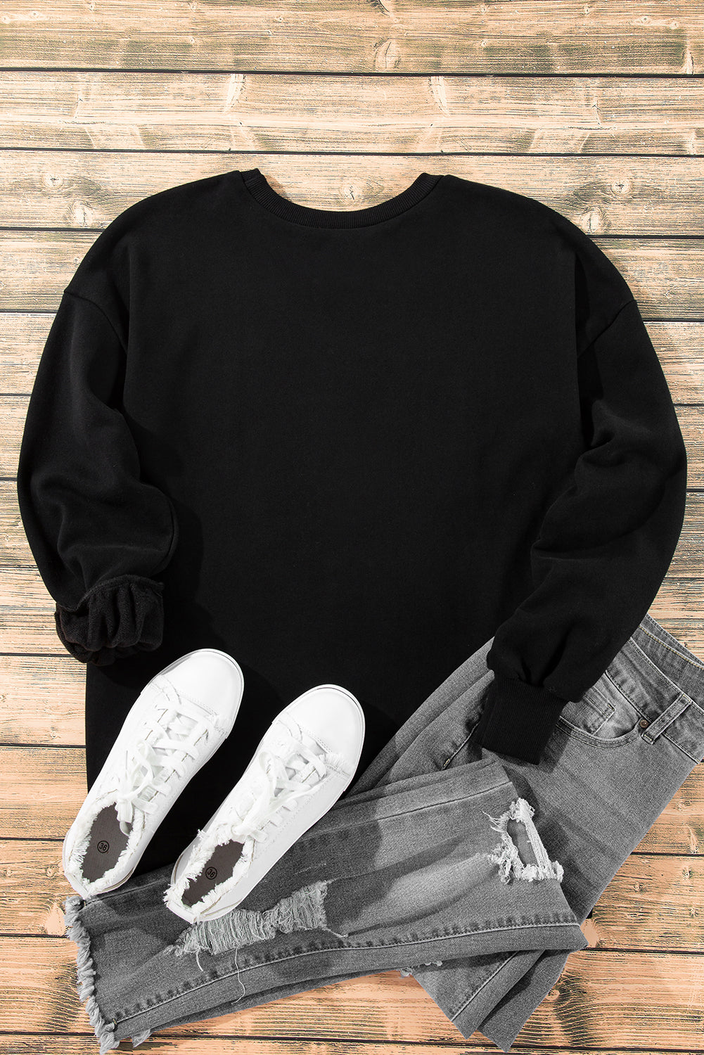 Valerian Solid Fleece Lined Drop Shoulder High Low Sweatshirt